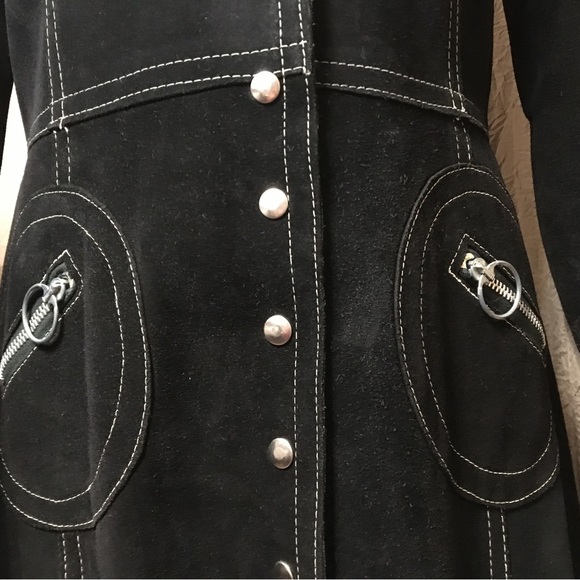 Vintage black suede trench coat white stitching. Historic Sears Roebuck & USA Co - Picture 4 of 16